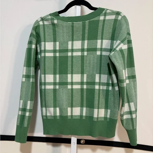 Christian Siriano Green and White Plaid V-Neck Sweater - Picture 2 of 3